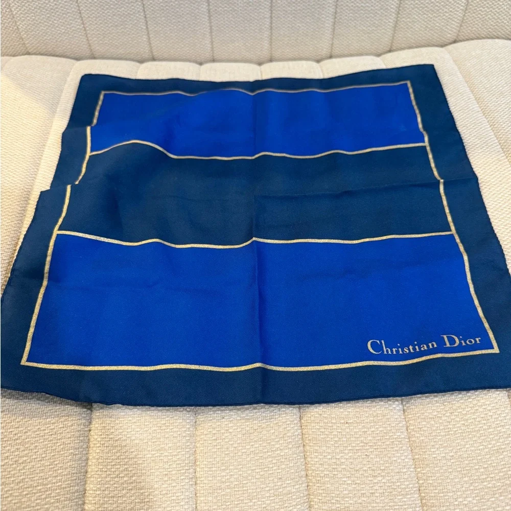 Christian Dior Polyester Women’s Scarf HANDKERCHIEF Navy Blue & Gold Stripes